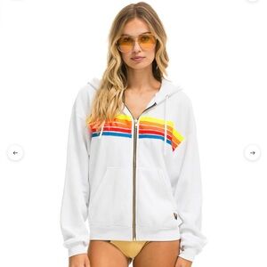 VGUC Aviator Nation Five Stripe Zip Hoodie in Neon Rainbow